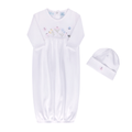Garden Embroidered Cotton Gown w/Hat: White / NB