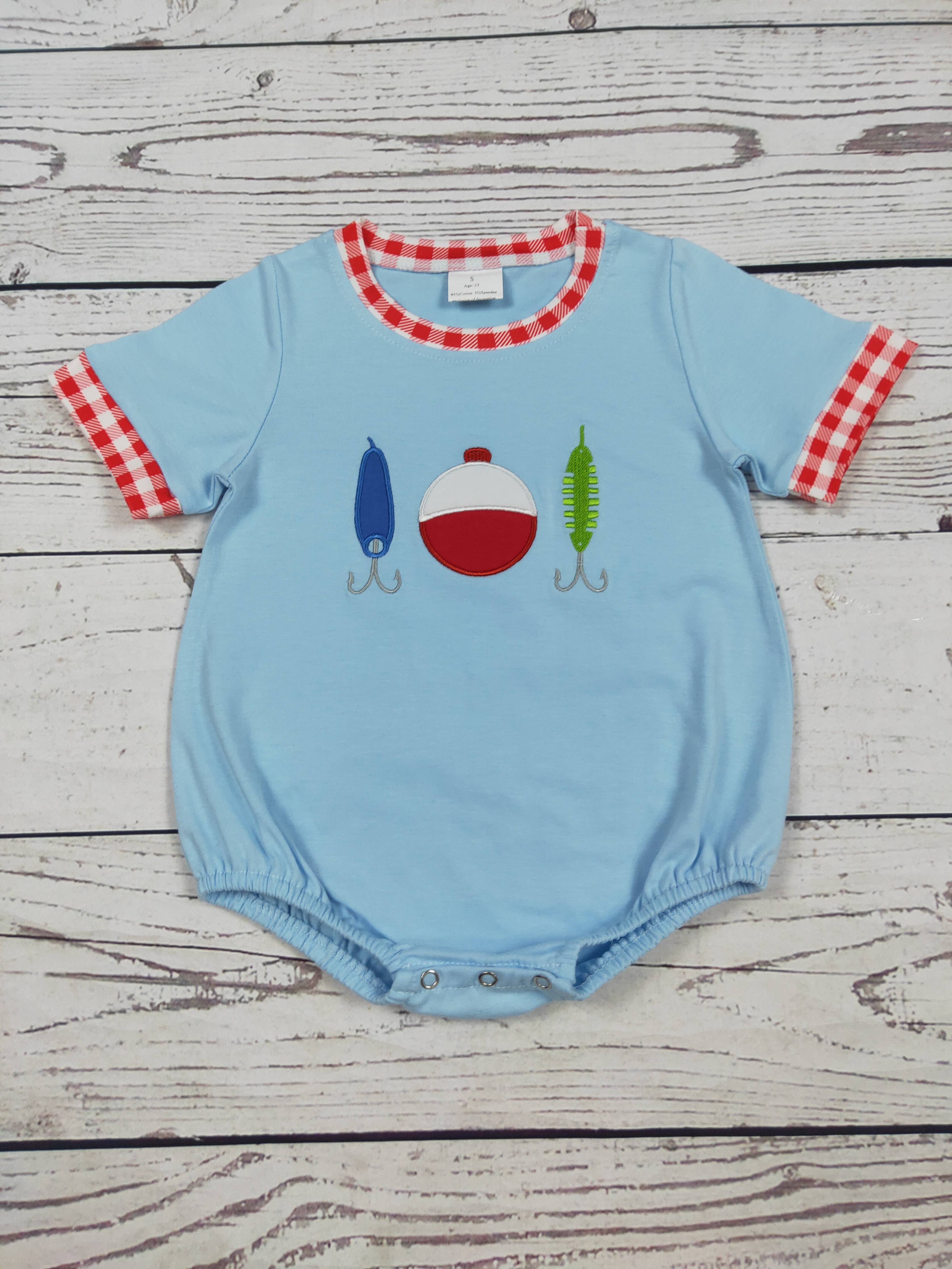 Lure Appliqué Fishing Baby Boy Bubble: 0-3M