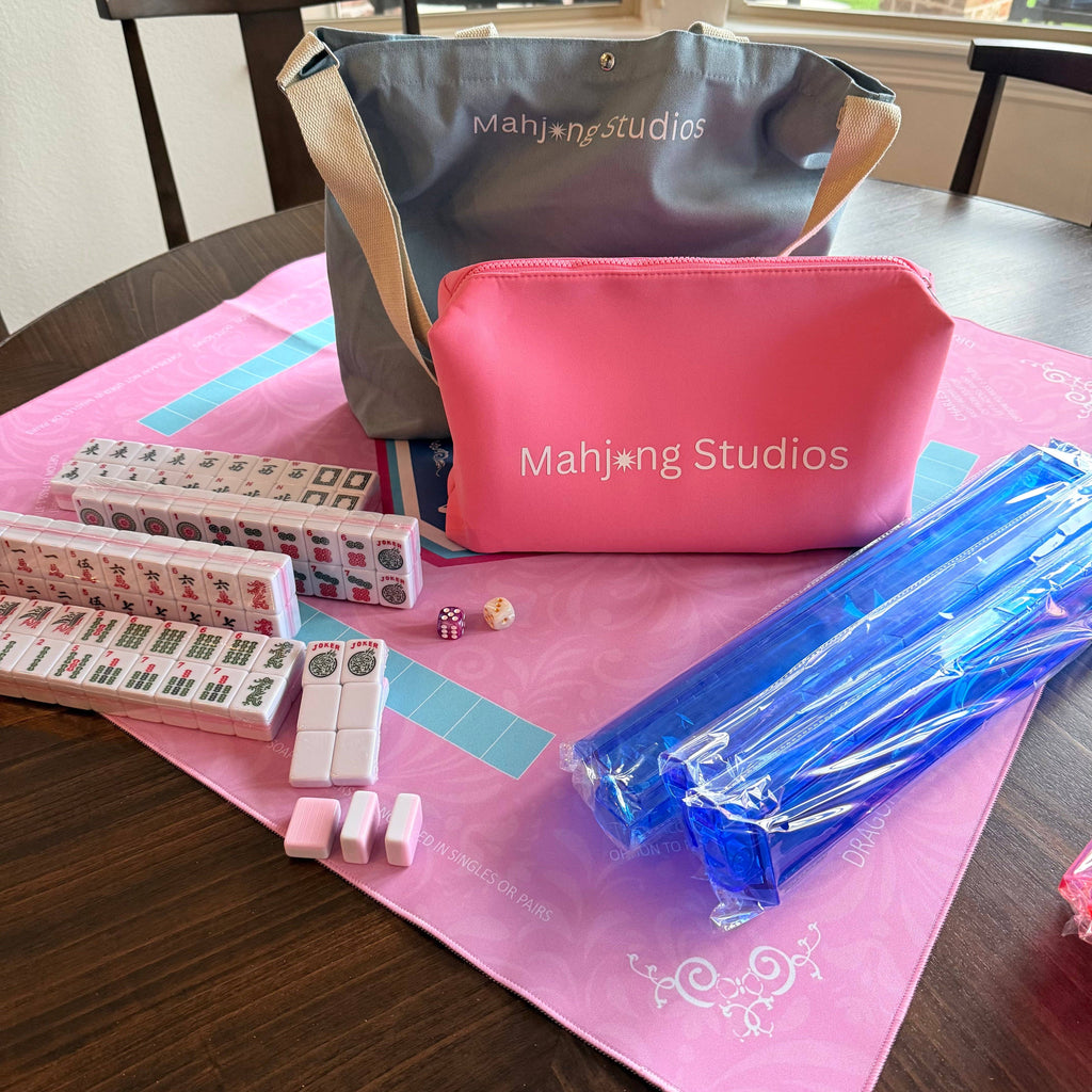Mahjong Studios – Blush & Bamboo American Mahjong Tile Set (166 Tiles): Tiles +Tile Bag +Dice & Instructions
